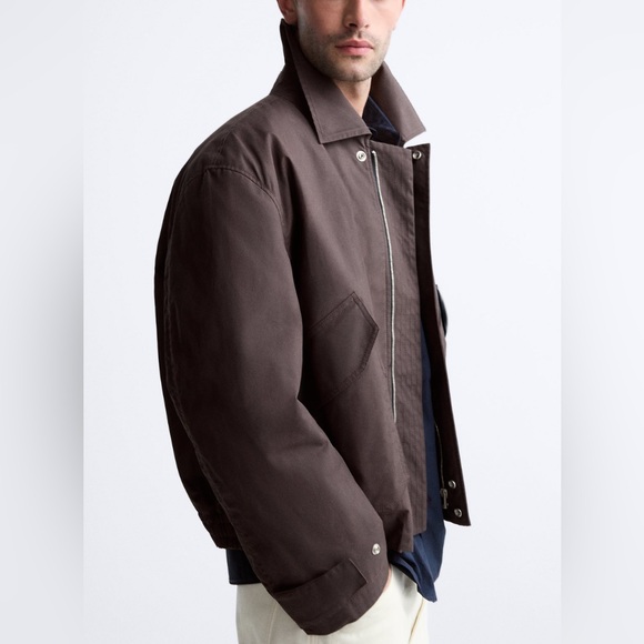 Zara Men’s Waxed Finish Padded Bomber Jacket - Size L - Picture 4 of 14